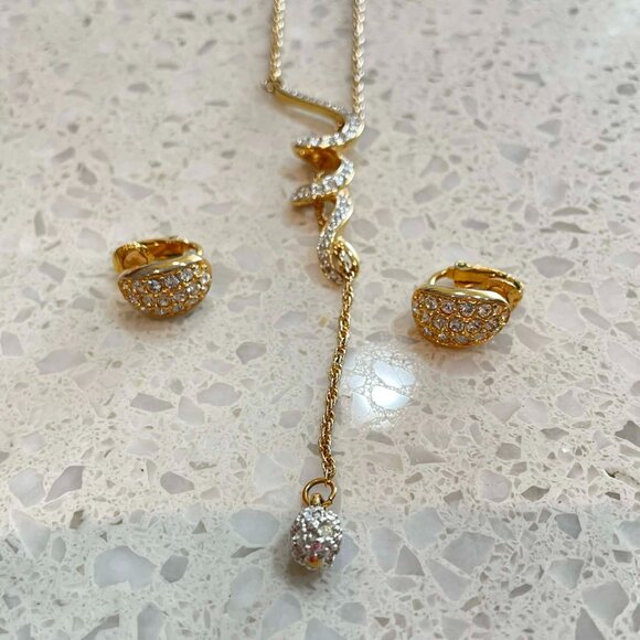 Swarovski Jewelry - Stamped Swarovski Spiral Slip Not Necklace & Earring Set